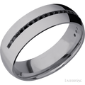 7 mm wide/Domed/Tantalum band with a Half Eternity arrangement of .015 carat Round Black Diamond stones in a Channel setting.