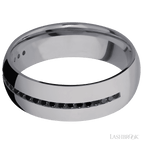 7 mm wide/Domed/Tantalum band with a Half Eternity arrangement of .015 carat Round Black Diamond stones in a Channel setting.