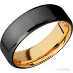 7 mm wide Beveled Zirconium band featuring a 14K Yellow Gold sleeve.