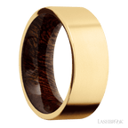 8 mm wide Flat 14K Yellow Gold band featuring a Sapele sleeve.