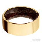 8 mm wide Flat 14K Yellow Gold band featuring a Sapele sleeve.