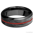 8 mm wide/High Bevel/Zirconium band featuring inlays of Forged Carbon Fiber and USMC Red.