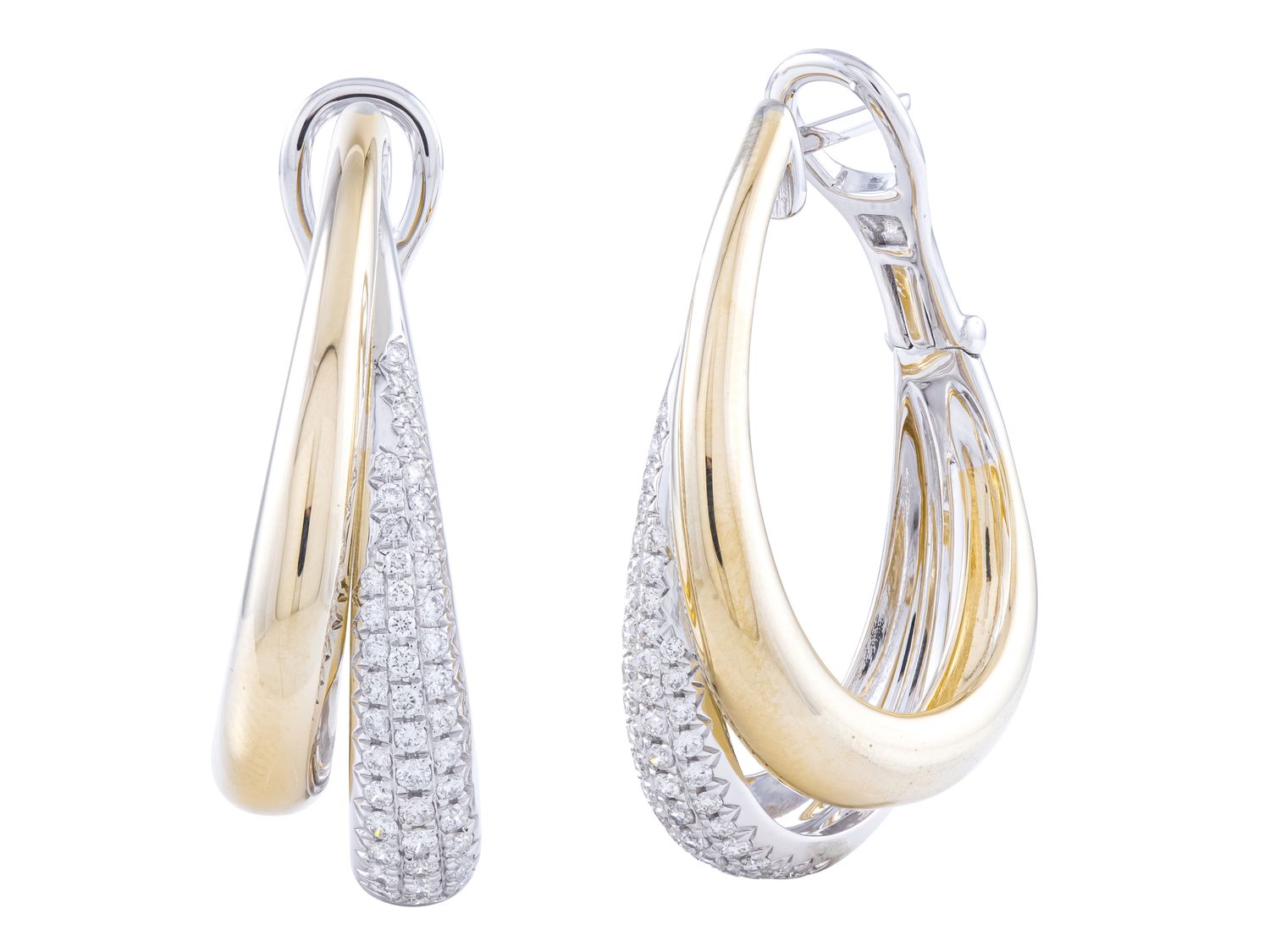 Diamond Earrings - 14 KT White and Yellow Gold