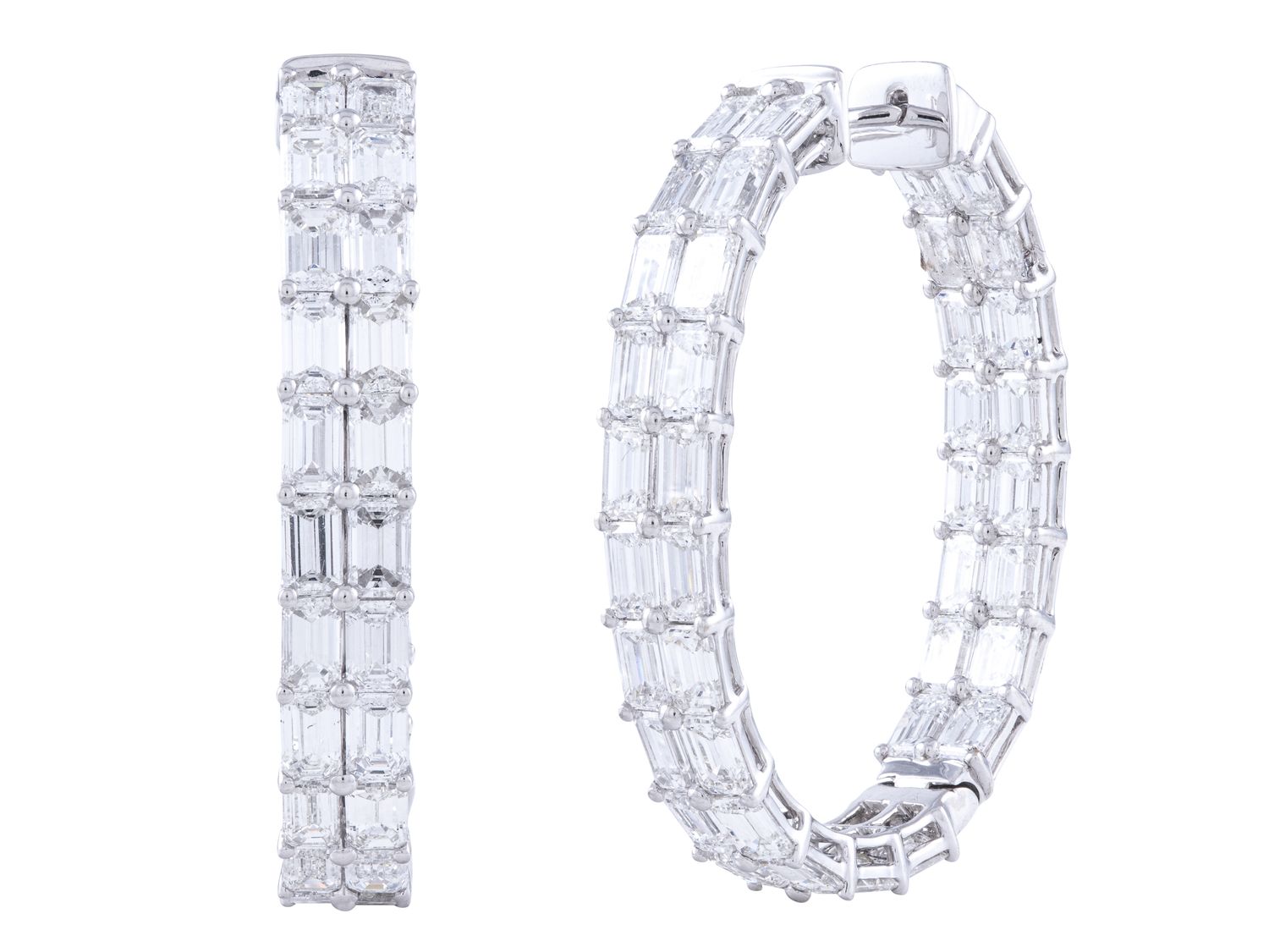 Diamond Hoop Earrings - 18 KT White Gold
