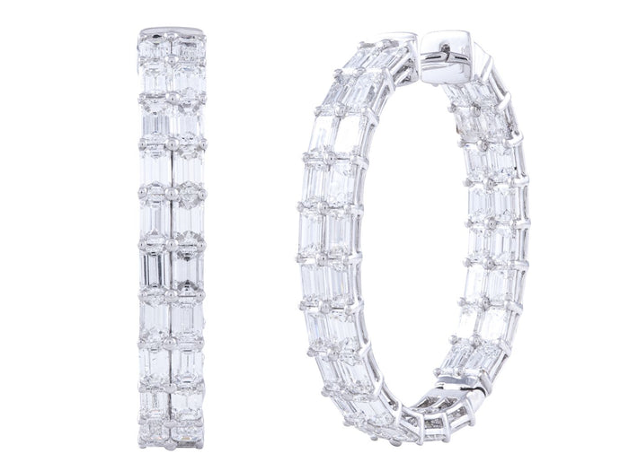 Diamond Hoop Earrings - 18 KT White Gold