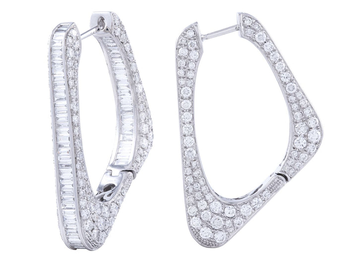 Diamond Hoop Earrings - 18 KT White Gold