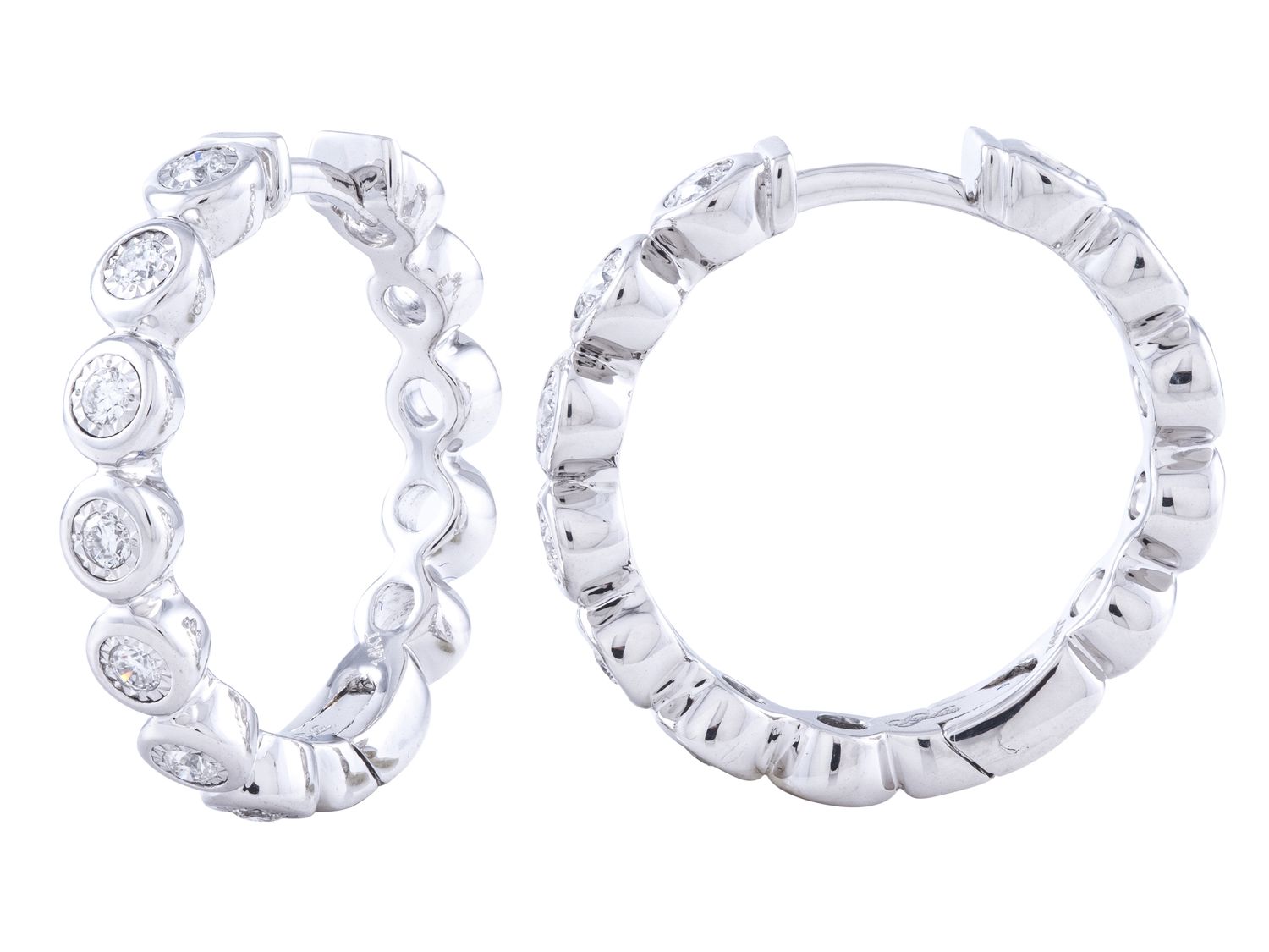 Diamond Hoop Earrings - 14 KT White Gold