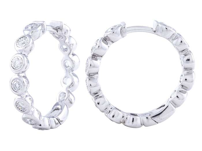 Diamond Hoop Earrings - 14 KT White Gold