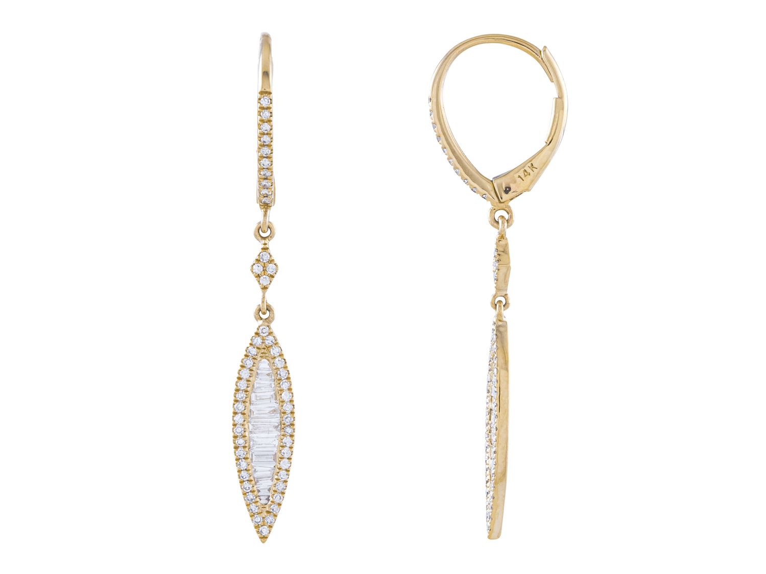 Diamond Earrings - 14 KT Yellow Gold