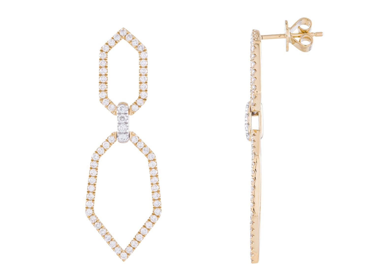 Diamond Earrings - 14 KT Yellow Gold