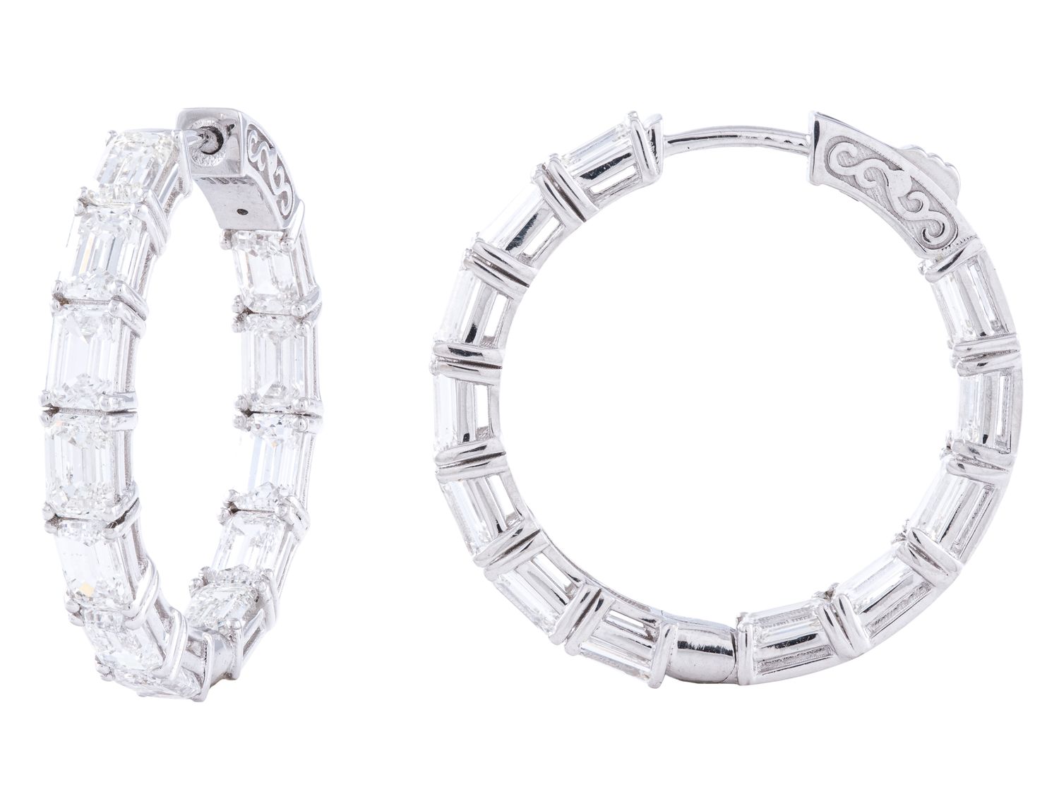Diamond Hoop Earrings - 18 KT White Gold