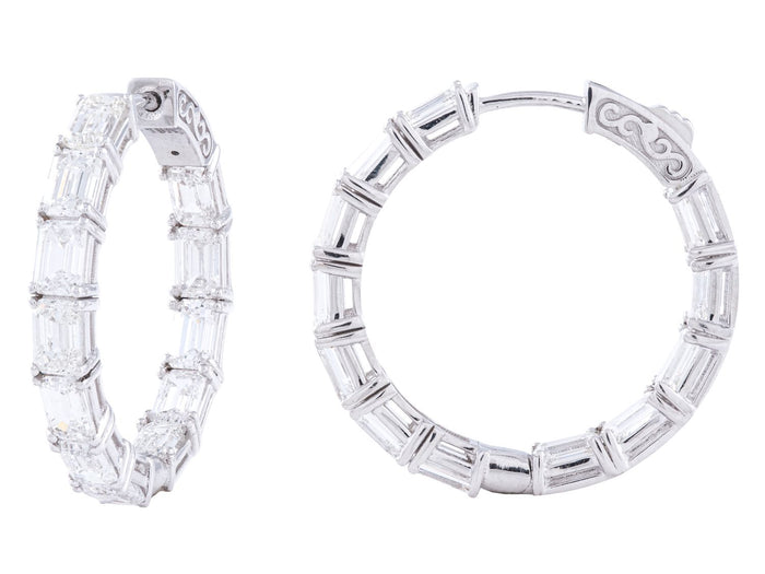 Diamond Hoop Earrings - 18 KT White Gold