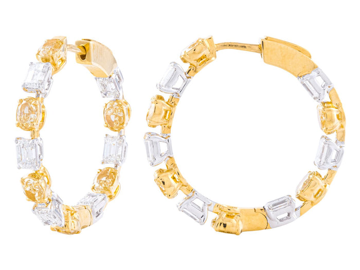 Diamond Hoop Earrings - 18 KT White and Yellow Gold