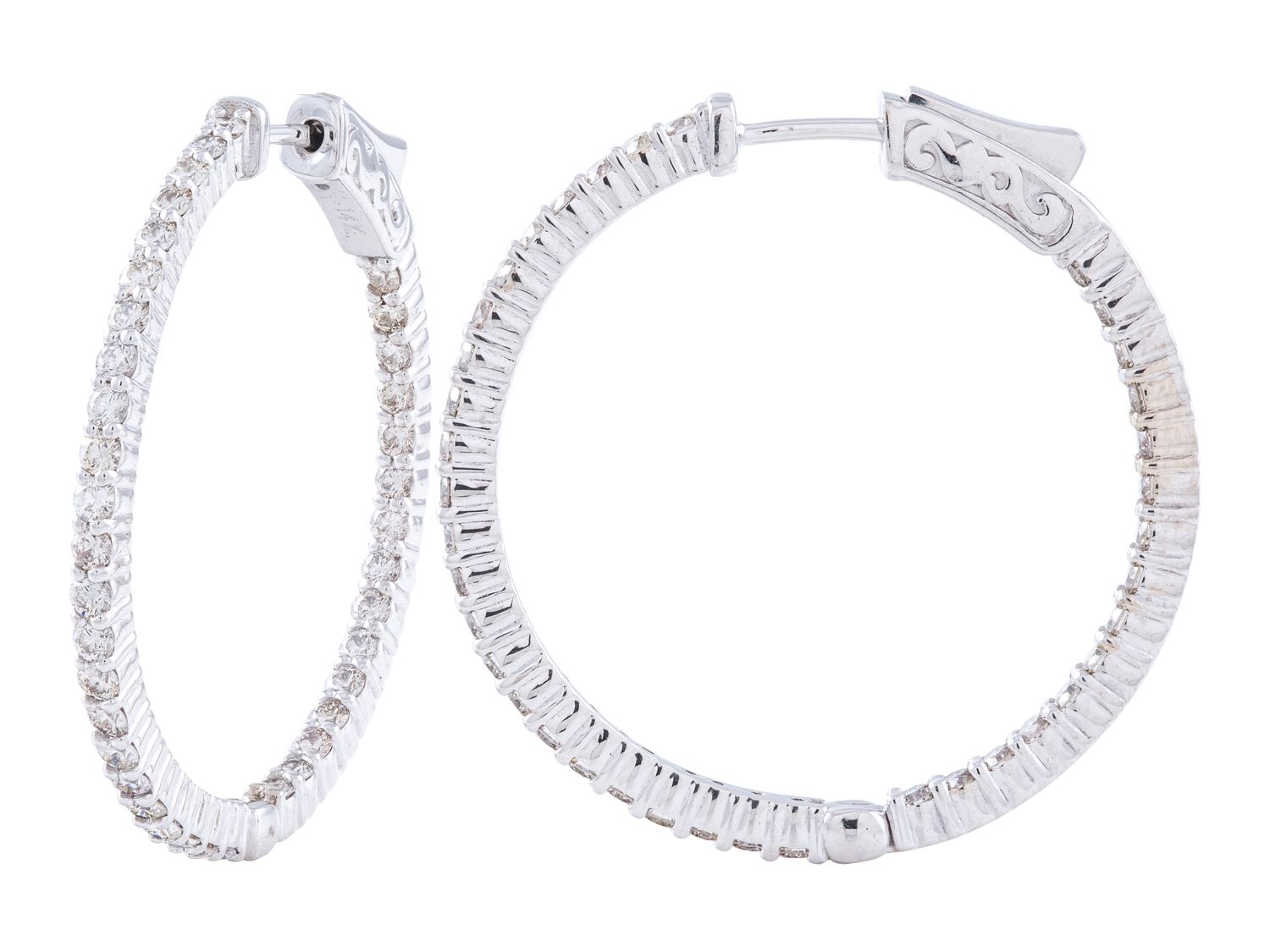 Diamond Hoop Earrings - 14 KT White Gold