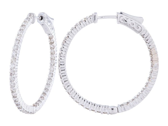 Diamond Hoop Earrings - 14 KT White Gold