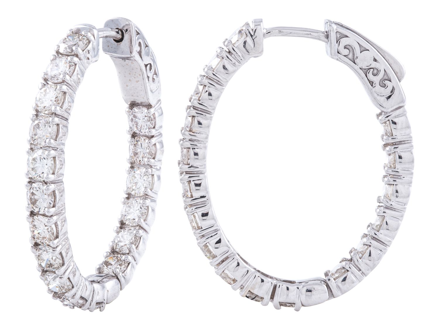 Diamond Hoop Earrings - 14 KT White Gold