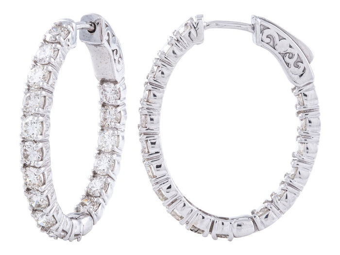 Diamond Hoop Earrings - 14 KT White Gold