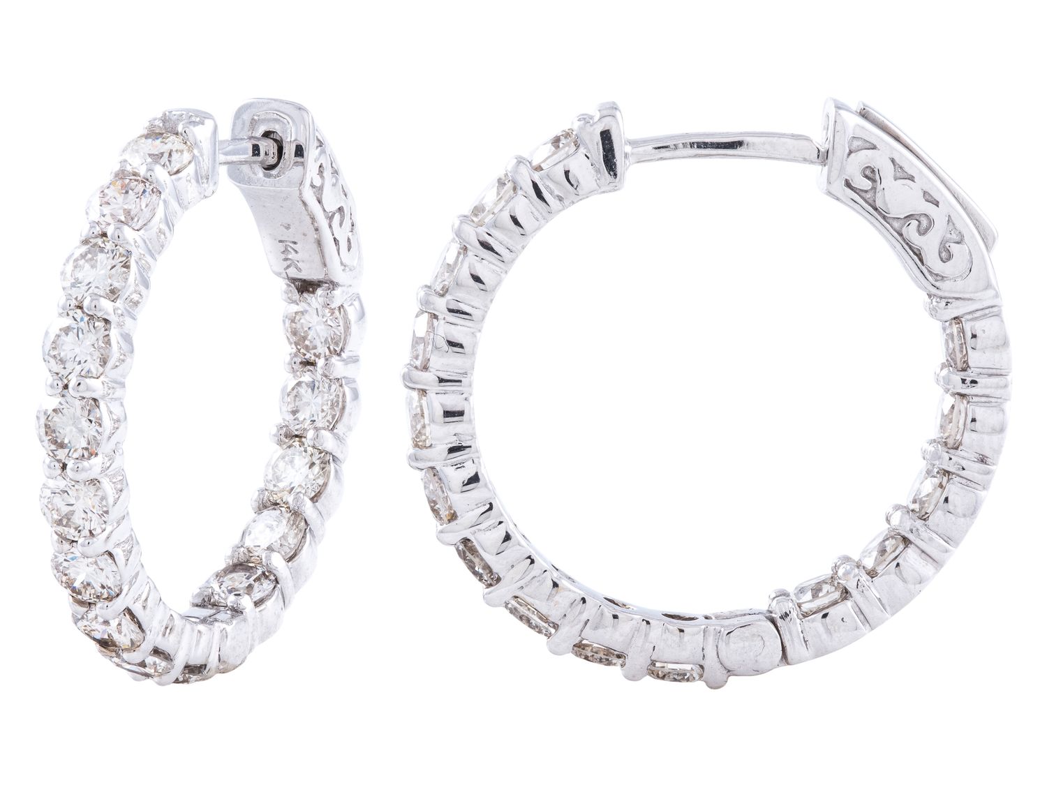 Diamond Hoop Earrings - 14 KT White Gold