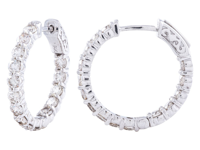 Diamond Hoop Earrings - 14 KT White Gold