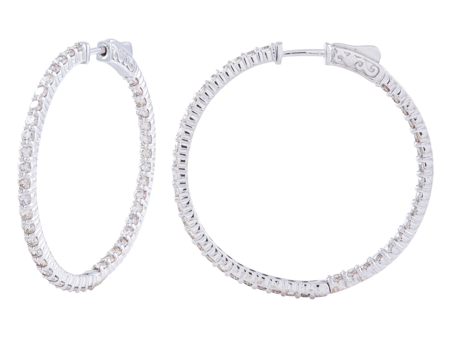 Diamond Hoop Earrings - 14 KT White Gold