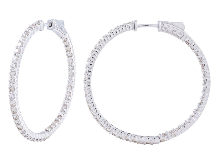 Diamond Hoop Earrings - 14 KT White Gold