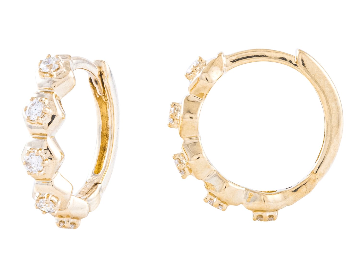 Diamond Hoop Earrings - 14 KT Yellow Gold
