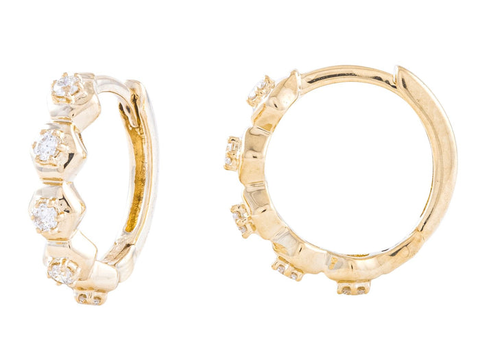Diamond Hoop Earrings - 14 KT Yellow Gold