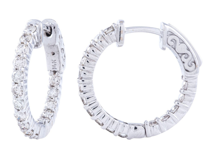 Diamond Hoop Earrings - 14 KT White Gold