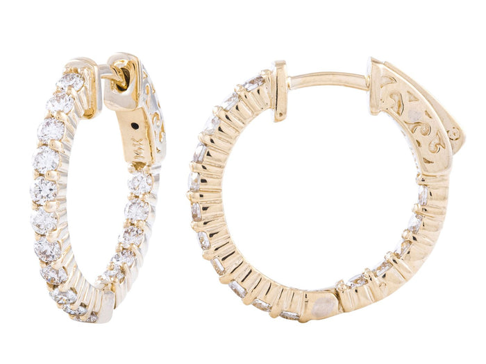 Diamond Hoop Earrings - 14 KT Yellow Gold