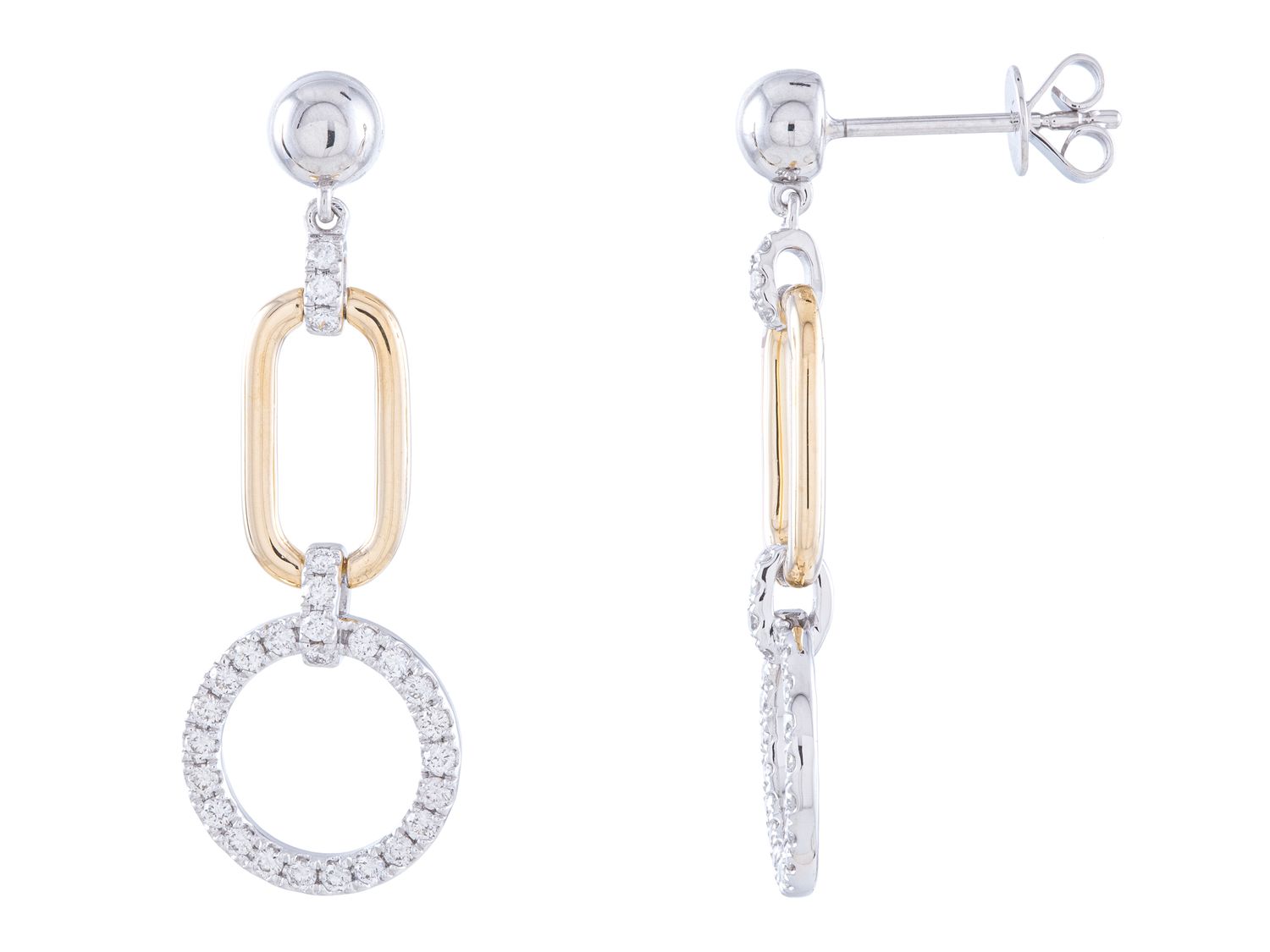 Diamond Earrings - 14 KT White and Yellow Gold