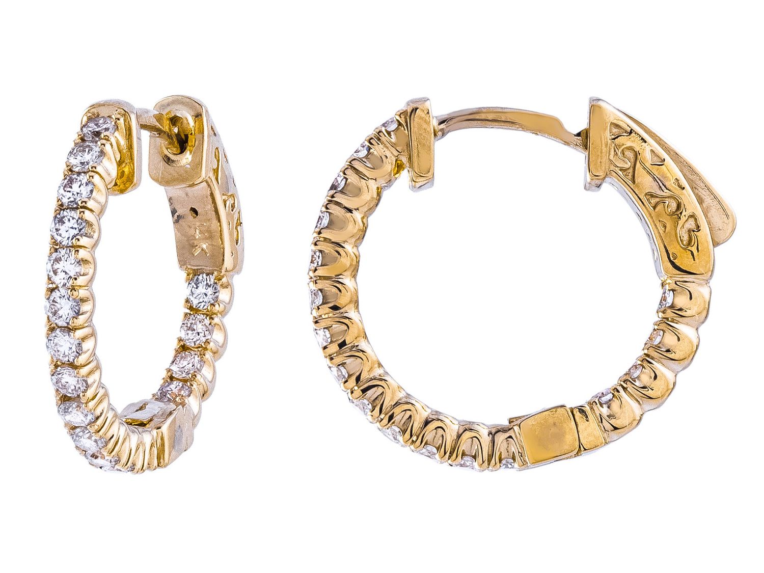 Diamond Hoop Earrings - 14 KT Yellow Gold