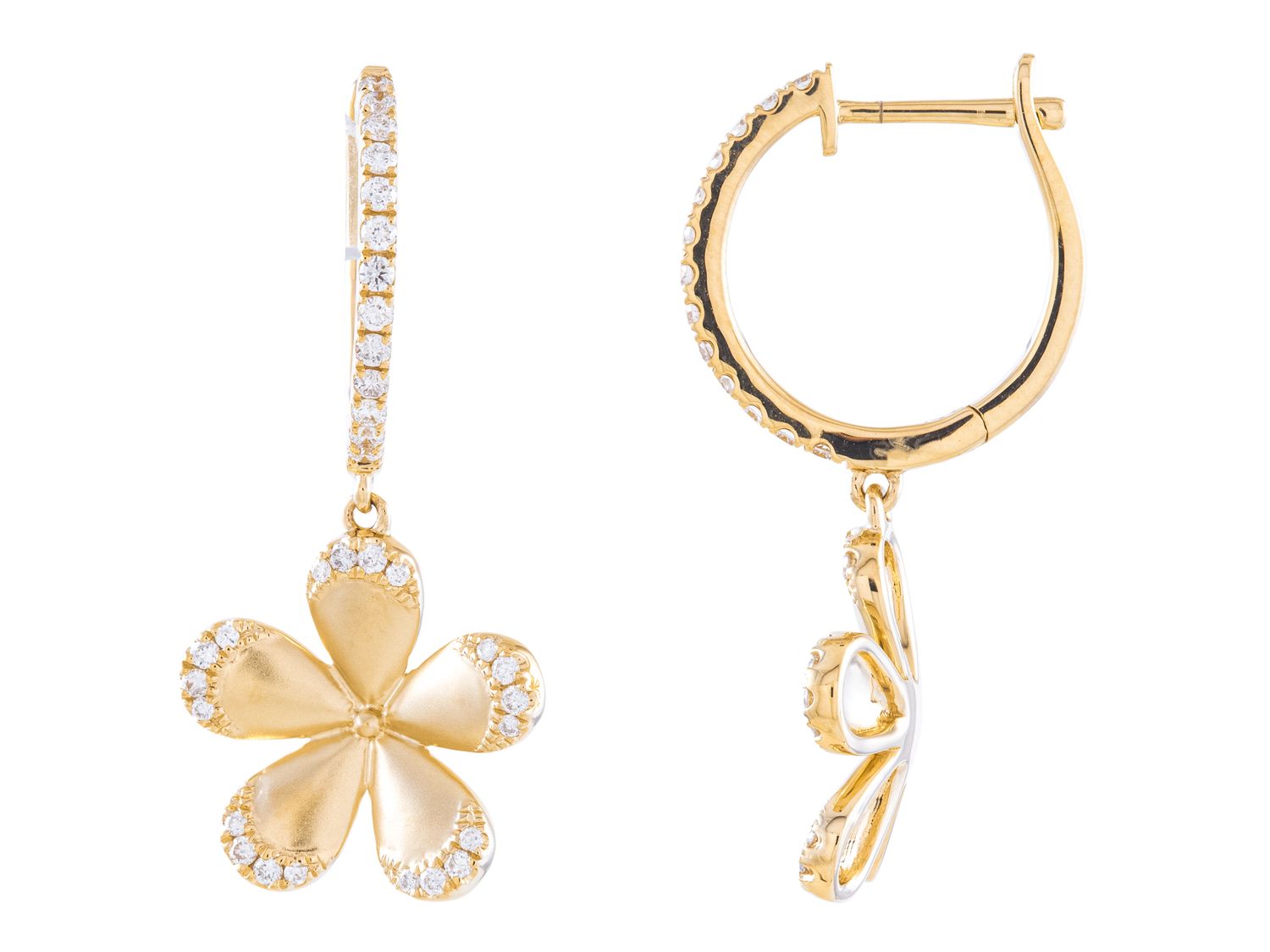 Diamond Earrings - 14 KT Yellow Gold