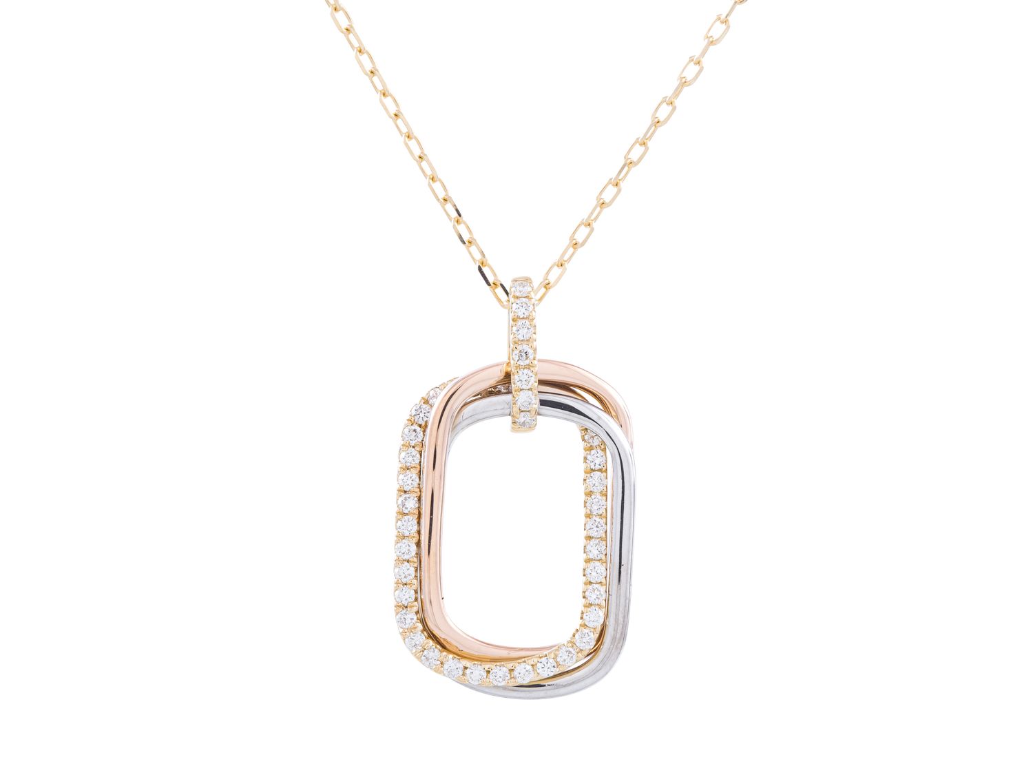 Diamond Necklace - 14 KT Rose White and Yellow Gold