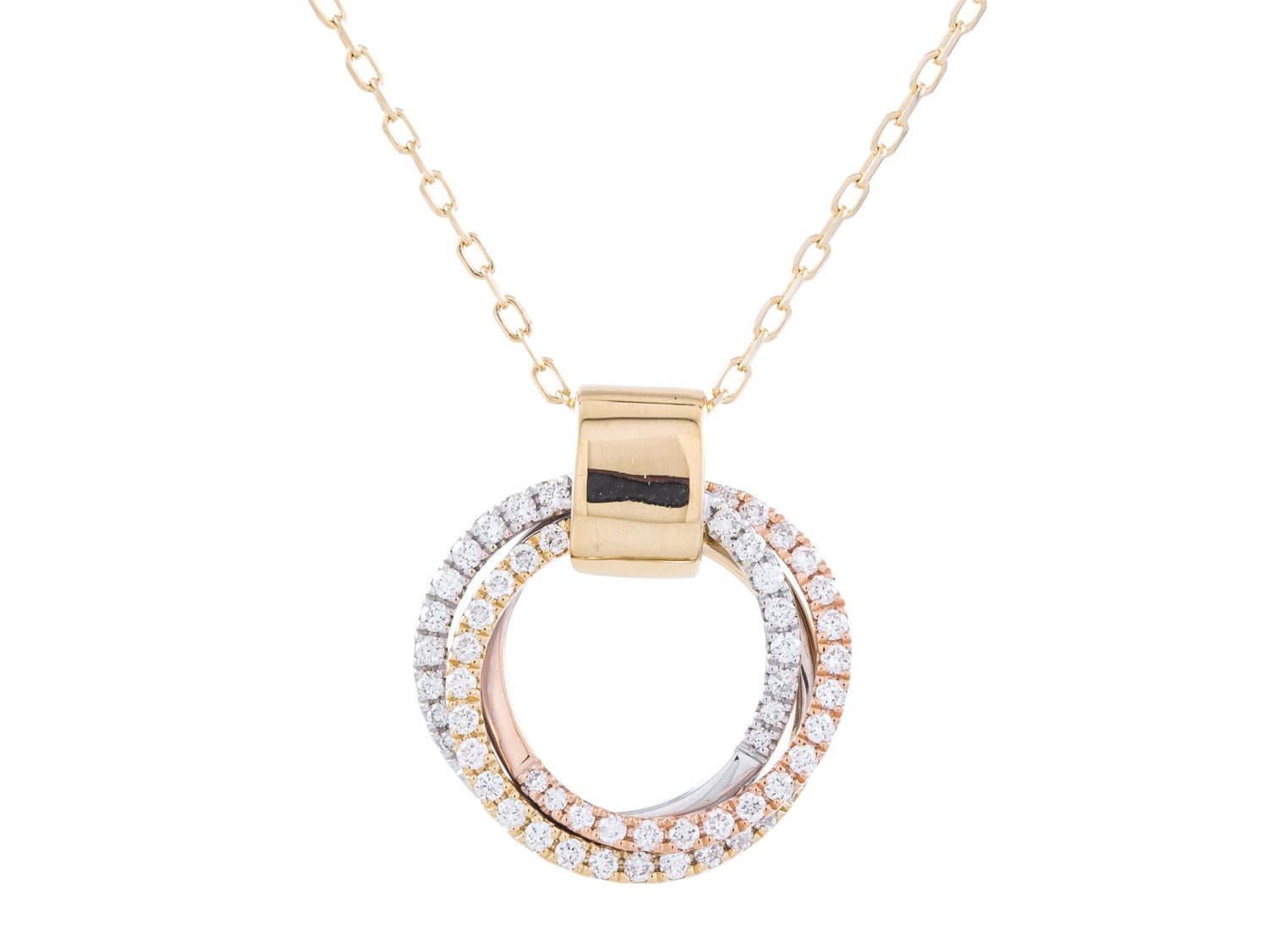 Diamond Necklace - 14 KT Rose White and Yellow Gold