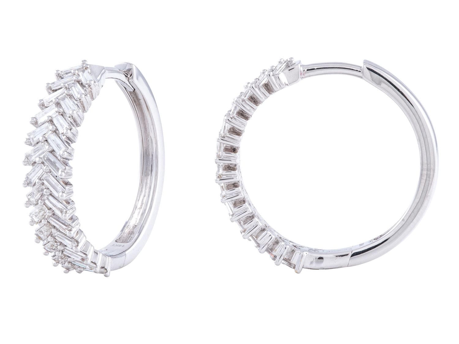 Diamond Hoop Earrings - 14 KT White Gold