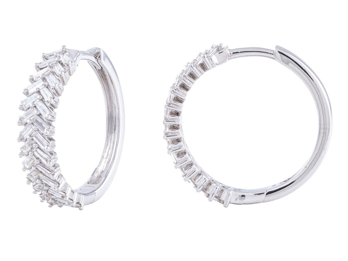 Diamond Hoop Earrings - 14 KT White Gold