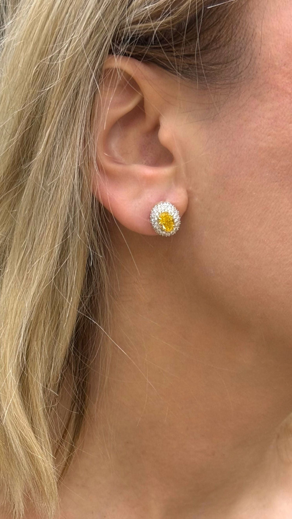 Lab-Grown Yellow Oval Diamond Halo Earrings, 18K Gold