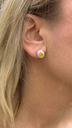 Lab-Grown Yellow Oval Diamond Halo Earrings, 18K Gold