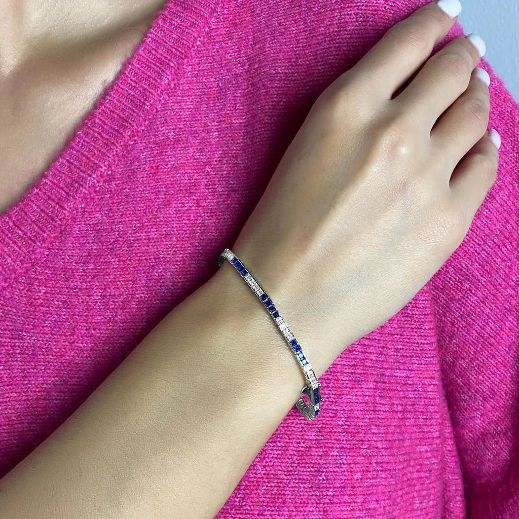 5 Carat Princess Cut Sapphire Bracelet in Platinum