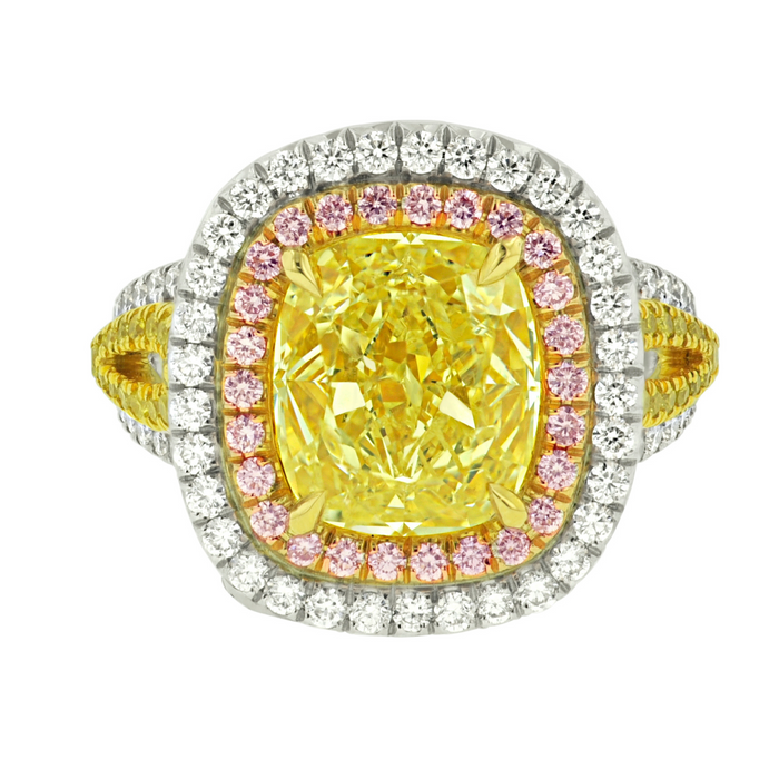 Cushion Cut With Side Pink & White Diamond Ring