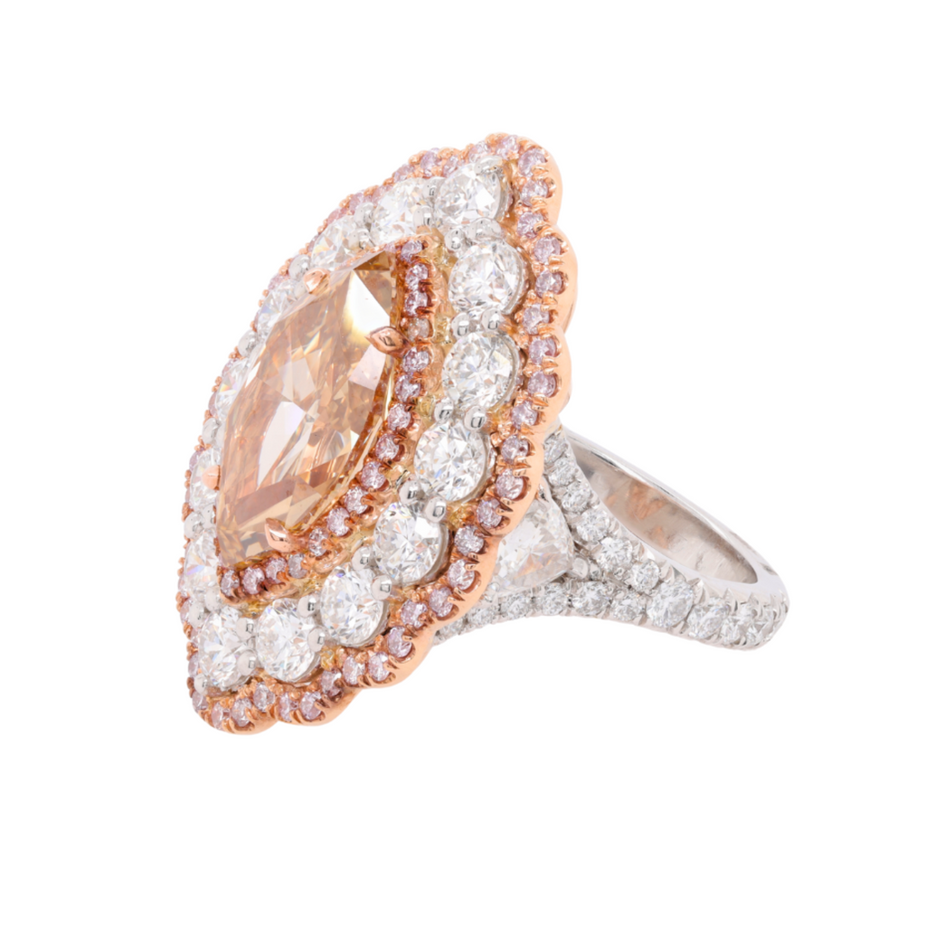 Centered Brown Marquise With Side pink & White Diamond Ring