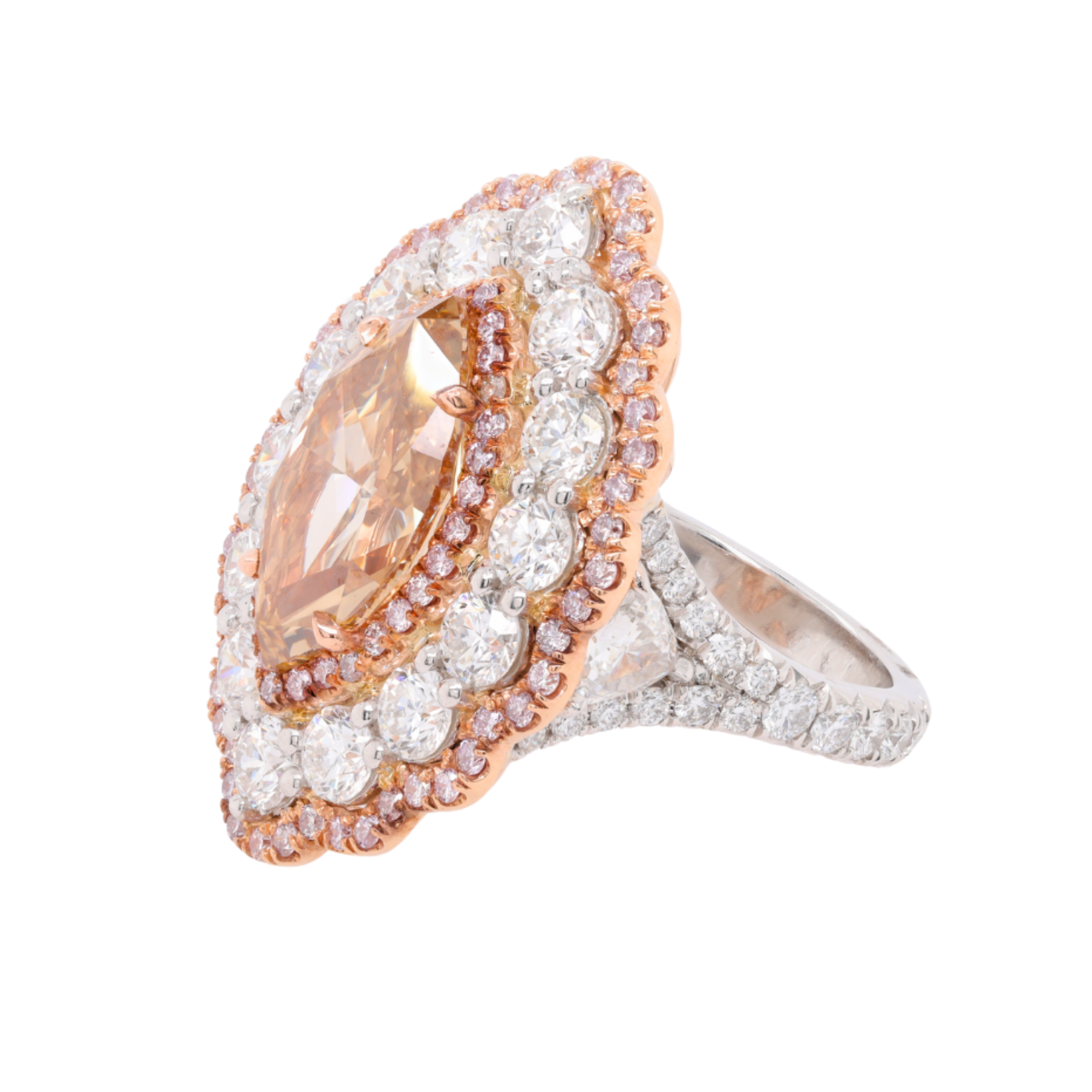 Centered Brown Marquise With Side pink & White Diamond Ring
