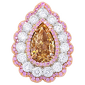 5.11ct Brown Pear Diamond Ring with White & Pink Diamonds
