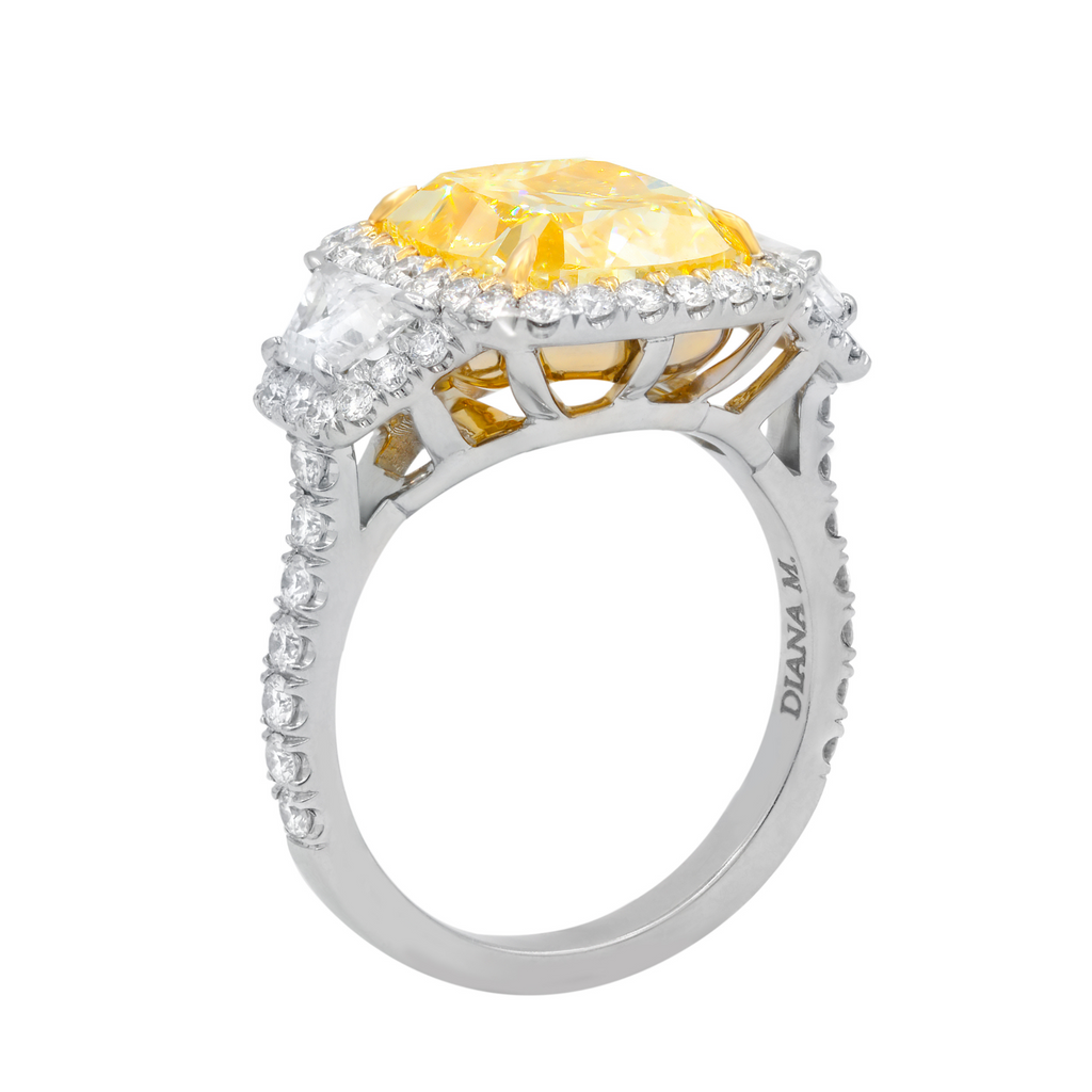 5.54ct Cushion Cut Fancy Yellow Diamond Halo Ring