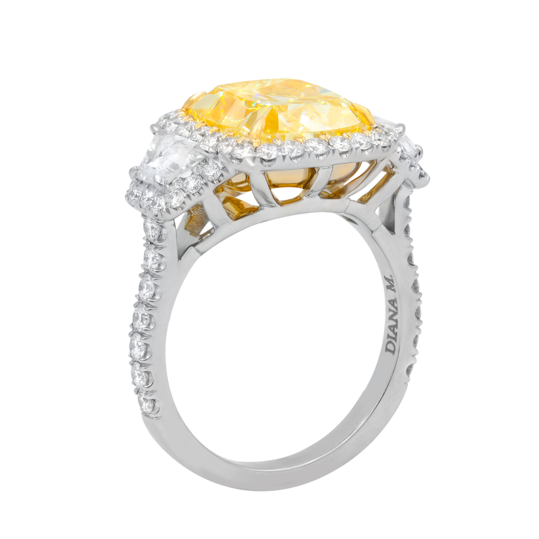 5.54ct Cushion Cut Fancy Yellow Diamond Halo Ring
