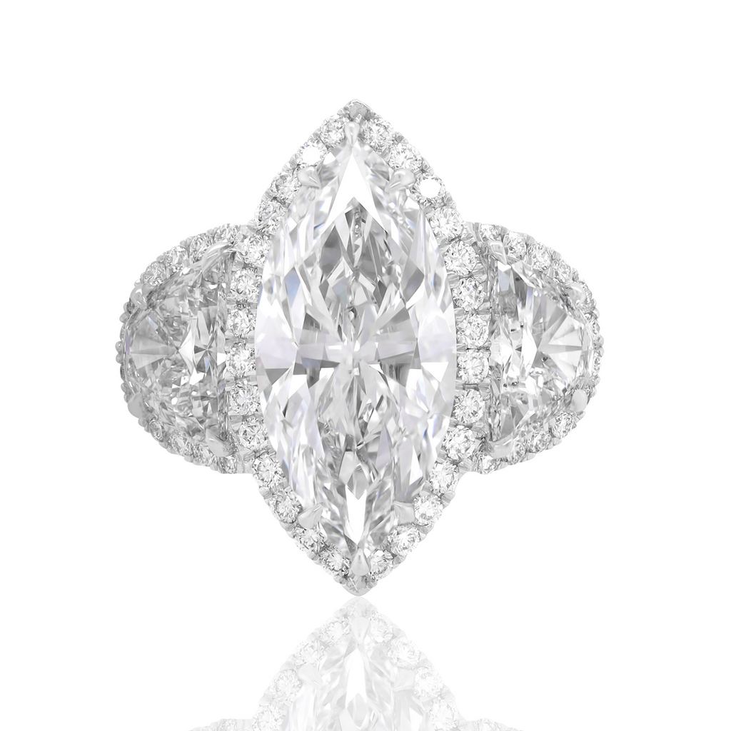 5.65ct Marquise Diamond Ring with Side Half-Moon Diamonds, Platinum