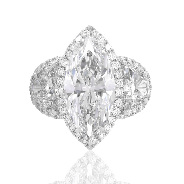 5.65ct Marquise Diamond Ring with Side Half-Moon Diamonds, Platinum