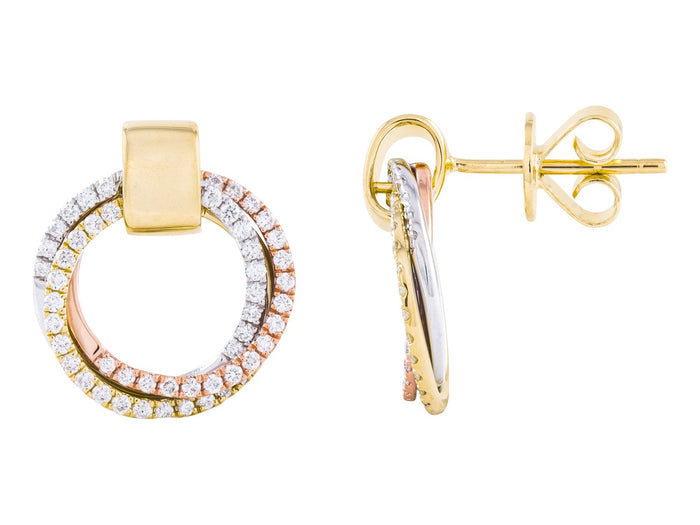 Diamond Earrings - 14 KT Rose White and Yellow Gold