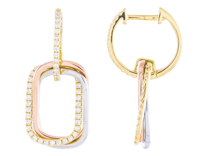 Diamond Earrings - 14 KT Rose White and Yellow Gold