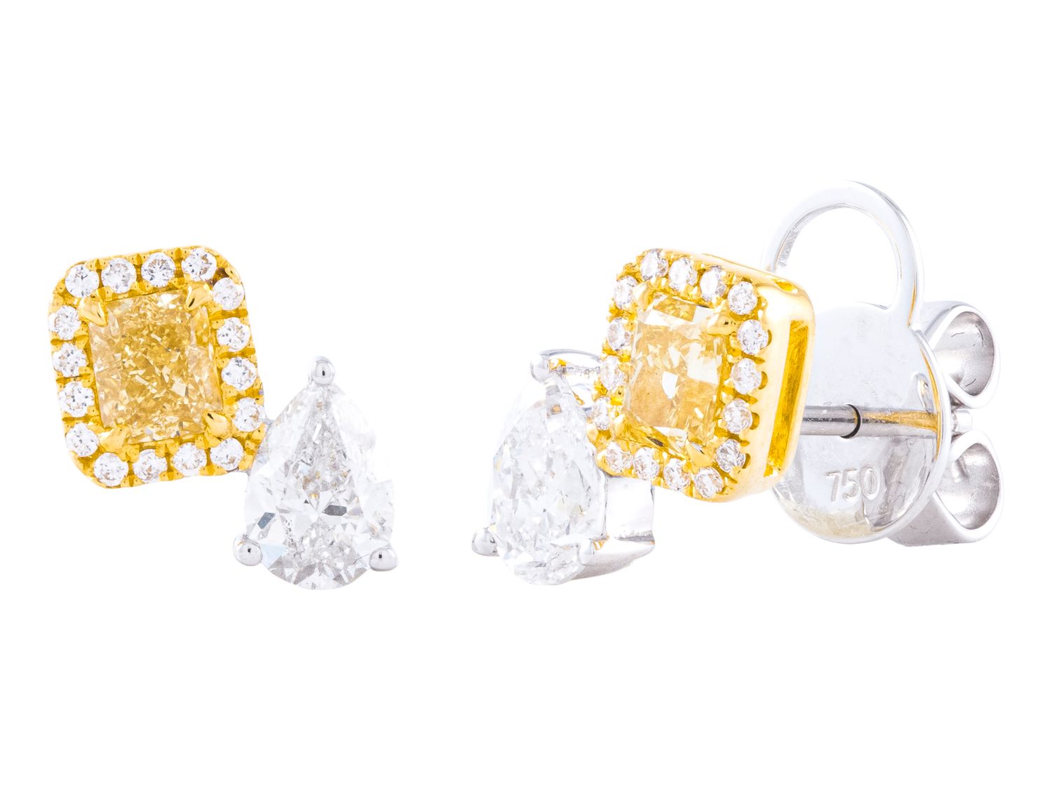 Diamond Earrings - 18 KT White and Yellow Gold